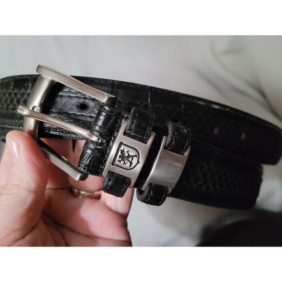 Stacy Adams Men's Size 54 Genuine Leather Lizard Skin Print Belt Black Silver - Picture 2 of 9